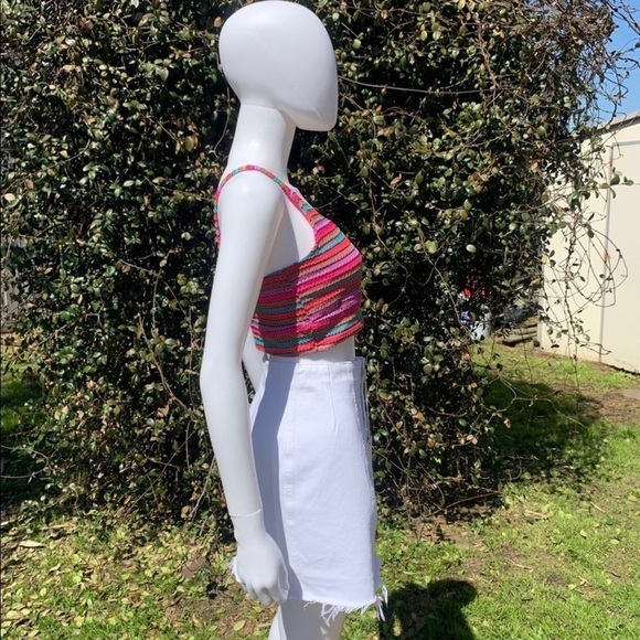 💋NWT Grlfrnd Button Down Raw Hem Twiggy Denim Jean Skirt - Picture 4 of 14